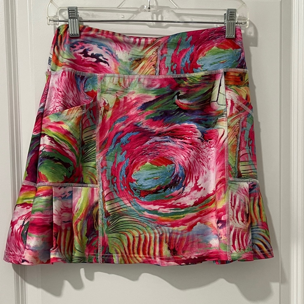 Annjoli Vibrant Swirl Women's Mini Skirt/Skort pockets Moisture Wicking NWOT